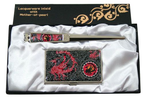 Nacre three leg crow Business card holder case envelope letter opener gift #64