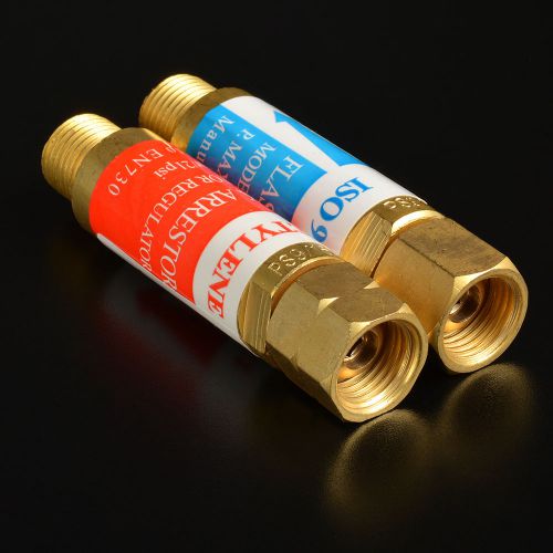 Oxygen/acetylene flashback arrestor set w/check: torch welding, 9/16-18 threads for sale