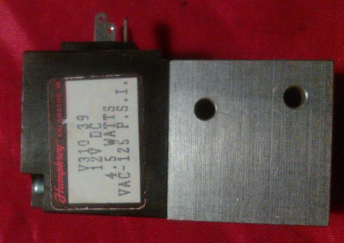 Humphrey V310 39 Single Solenoid Vacuum Valve 310 Series, V3103912vdc