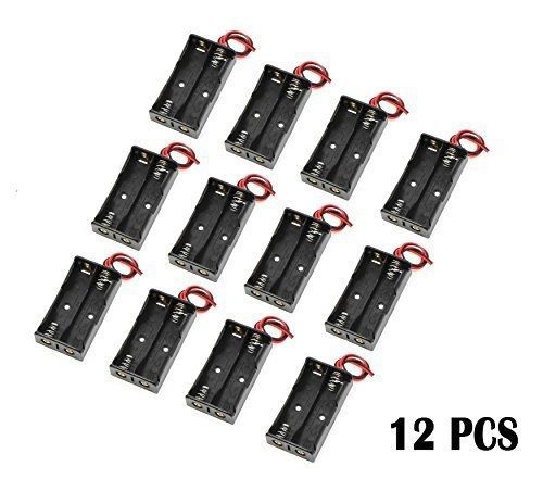 WAYLLSHINE® 12 Pcs/1 Dozen 2 x 1.5V AA Battery Holder Case Box Black Wire Leads