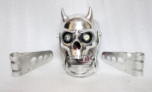 CUSTOM CHOPPER BOBBER SKULL HOT RAT ROD LIFE SIZE HEADLIGHT WITH BRACKETS HARLEY