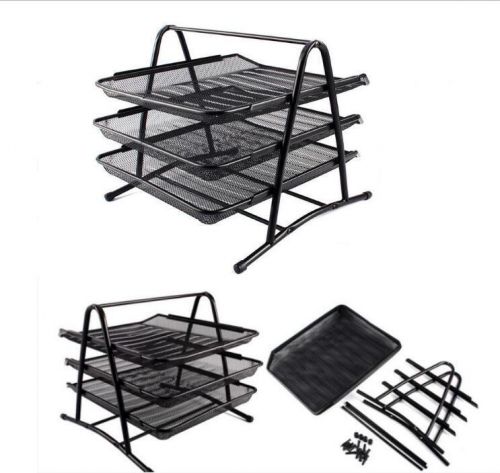 Stackable 3 Tier Mesh Desk Document Letter File Tray Organizer Storage Black