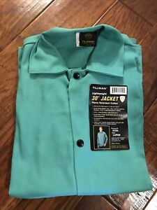 Tillman 6230 30&#034; 9 oz. Green Flame Resistant Cotton Welding Jacket Sz Large