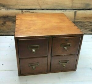 Vintage Library Bureau Sole Makers 4 Drawer Card Catalog Wooden Cabinet Storage