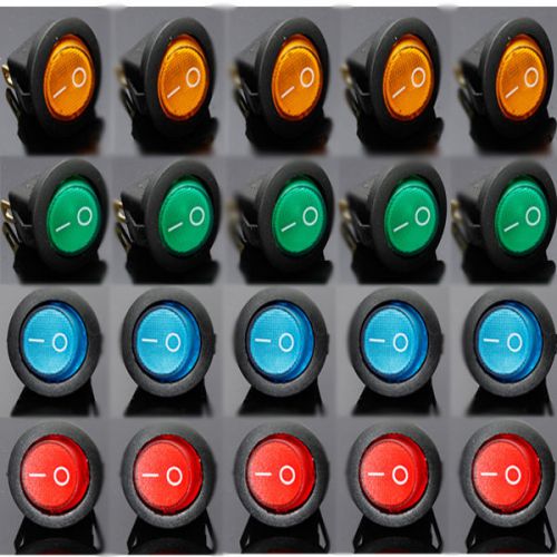 20PCS Led Dot Light 12V Car Boat Round Rocker ON/OFF Toggle SPST Switch Control