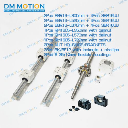 3 ballscrews + 3 SBR supported rails +3 BK/BF12+couplers RM1605-350/570/720mm