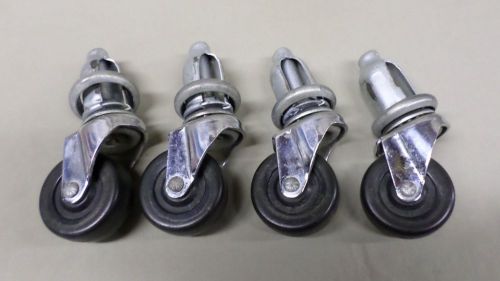 436D Set 4 Rubber Swivel Caster 2&#034; Wheels Heavy Duty 7/8&#034; Tread VGC 2&#034; Inserts