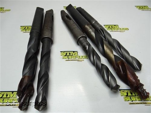 LOT OF 5 HSS TAPER SHANK TWIST DRILLS 7/8&#034; TO 1-1/8&#034; WITH 2MT &amp; 3MT