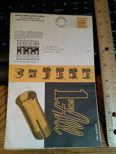 1950s SOUTH BEND LATHE WORKS BULLETIN ADVERTISEMENT #2 lathe drill press grinder