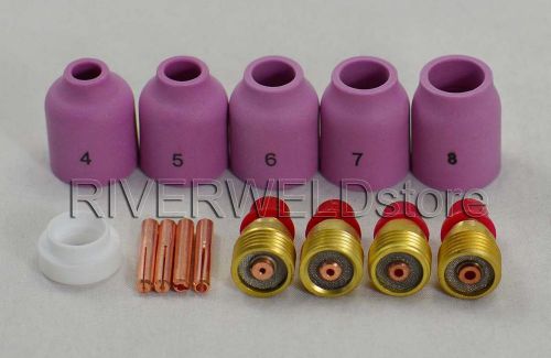 Wp-24 tig welding torch consumables kit gas lens collet body alumina nozzle,14pk for sale