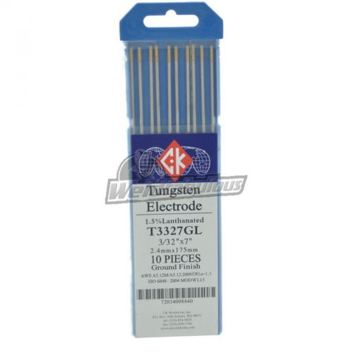 Ck t3327gl 1.5% lanthanated tungsten electrode 3/32&#034; x 7&#034; pkg = 10 for sale