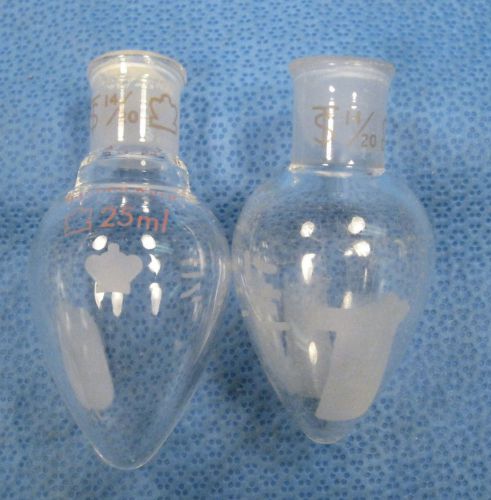 KONTES  25 ML  PEAR  SHAPED  FLASKS  BOTH  14/20   X2        V