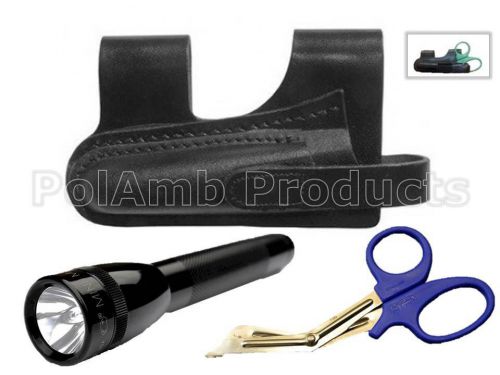 Leather Horizontal Scissor/Torch Pouch inc Maglite + Blue Shears