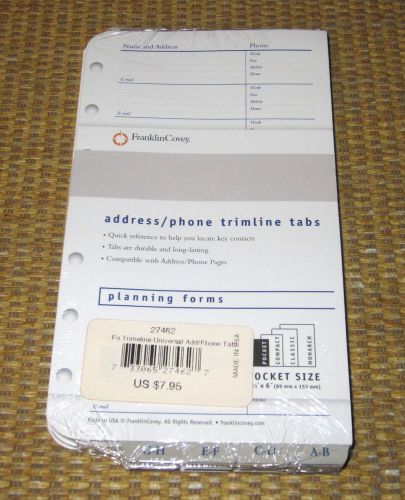 Pocket size | *new* franklin covey address/phone trimline tabs pages a-z for sale