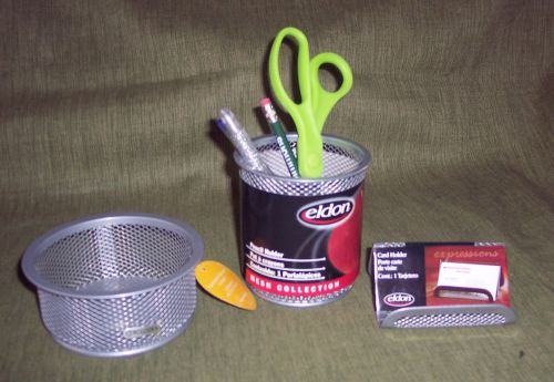 Desk organizer:3pc.set: pen +clip+ business card holders- silver metal =eldon for sale