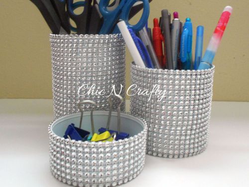 3pc BLING BLING Tin Can Organizer Desk Set