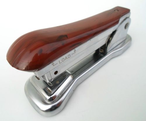 VINTAGE ACE CADET MODEL 302 STAPLER BROWN &amp; BLACK MARBLEIZED HANDLE LIFT TOP USA