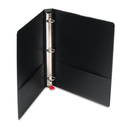 Easy Open Locking Round Ring Binder, 1&#034;, W/Label Holder, Black