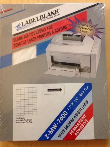 8000 LABEL BLANK  1.7&#034; X 11/16&#034;  Bright White Laser Labels  Z-MW-7600 Butt Cut