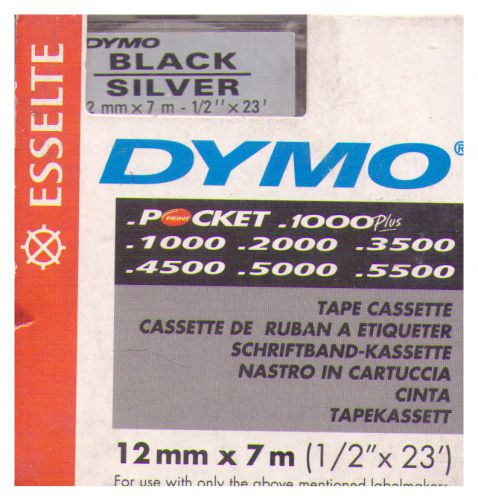Dymo d1 label cassette - 12mm x 7m - 45022 black on silver for sale