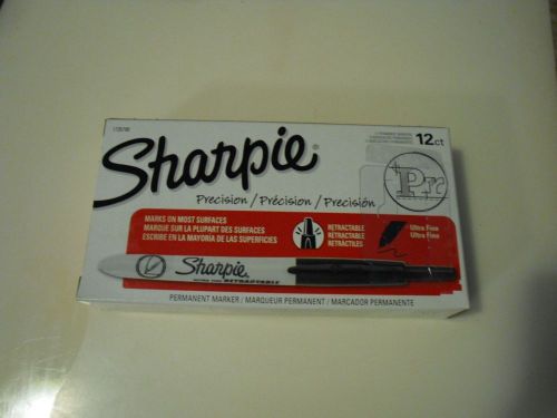 .New  12PK  Sharpie Precision Retractable Ultra Fine Point Black Markers 1735790