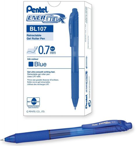 Energel Retractable Liquid Gel Pen0.7mm Metal Tip Blue Ink Box Bl107-c
