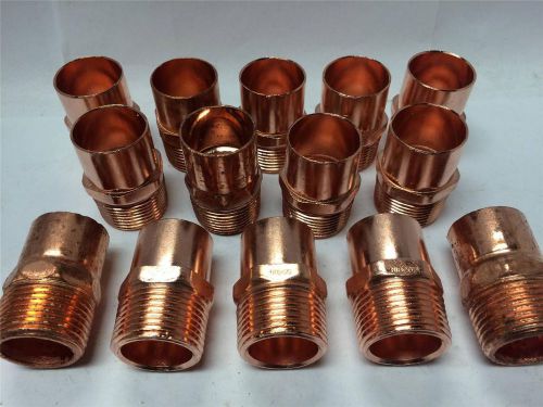 14 piece lot 1&#034; x 1&#034; copper threaded male sweat adapter mnpt npt nibco for sale