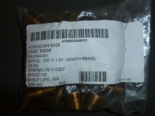 NEW NIPPLE, 0.125&#034; X 1&#034; Length Brass LOT OF 25