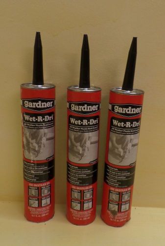 3 Tubes Gardner Wet-R-Dri All Weather Plastic Roof Cement 0379-GA Dries Black