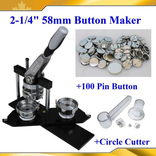 2-1/4&#034; 58mm Badge Button Maker Machine+ Circle Cutter+100 Metal Pin Back Part