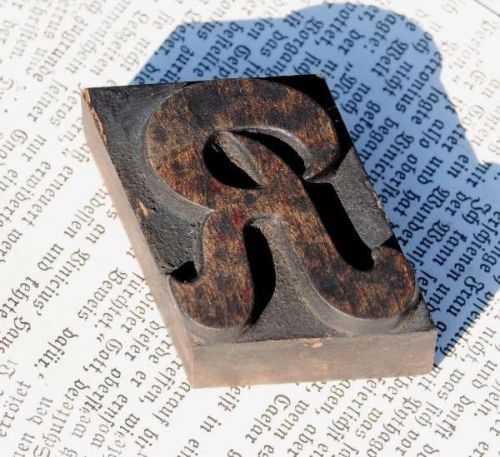 R fancy letter old wooden letterpress printing block wood type art nouveau print for sale