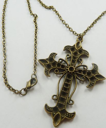 Lots of 10pcs bronze plated cross costume necklaces pendant 672mm for sale