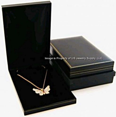 2 classic black leatherette necklace pendant jewelry gift boxes for sale