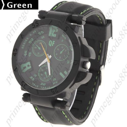 Rubber band quartz wrist sub dials free shipping green men&#039;s wristwatch for sale