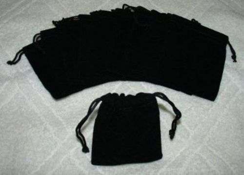 (10) Medium Velvet Black Pouches With Drawstrings