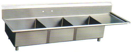 Stainless steel 75&#034; x 27&#034; 3 three compartment sink w right drainboard nsf for sale