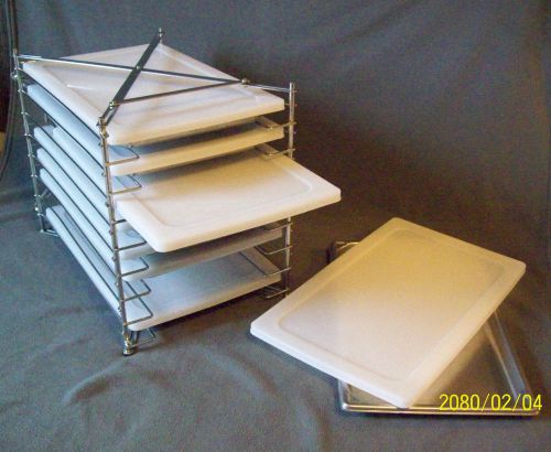 8 VOLLRATH SUPER PAN II stainless pans flexible lids holding rack 30012 52430