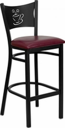 NEW METAL COFFEE DESIGN RESTAURANT BARSTOOLS BURGUNDY VINYL SEAT LOT OF12 STOOLS