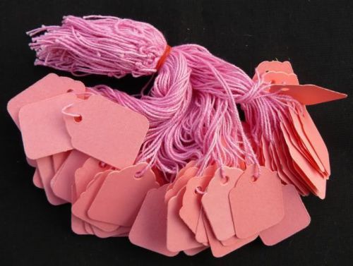100 pink strung price tags 32 x 22 mm traditional tie on swing tags free post for sale