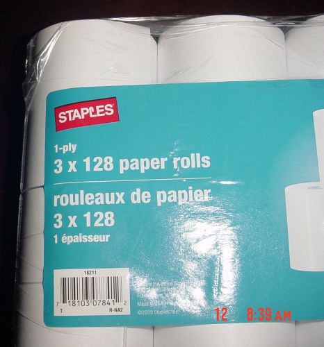 Staples 1-ply 3 x 128 paper rolls for cash registers and POS printers 10 Rolls