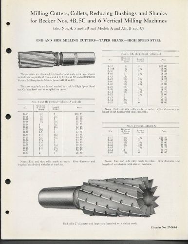 Circular 1926 Reed Prentice Machine Tools Milling Cutters Collets Reducing