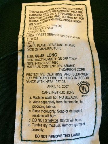 USFS FSS Aramid Wildland Fire Cargo Pants 44 - 48 long