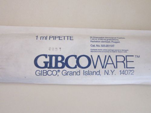 Gibcoware 1ml in 1/100  Disposable Serological pipette 925-2011XT; QTY 50