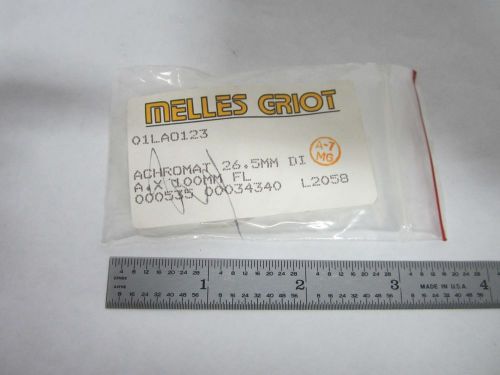 OPTICAL LENS ACHROMAT MELLES GRIOT 26.5 mm DIAMETER FL 100 mm OPTICS BIN#L6-17