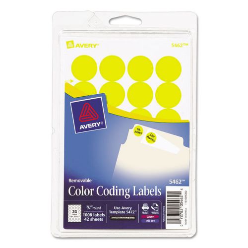 Print or Write Removable Color-Coding Labels, 3/4in dia, Yellow, 1008/Pack