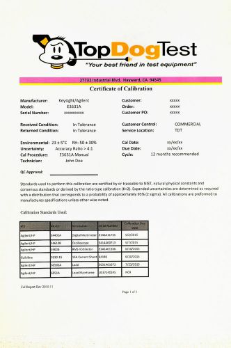 HP Agilent Keysight E3631A NIST Calibration with Certificate of your unit.