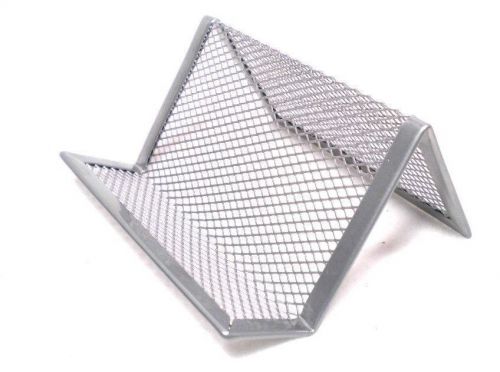 Office Desk Metal Wire Mesh Business Card Display Holder Stand Silver,