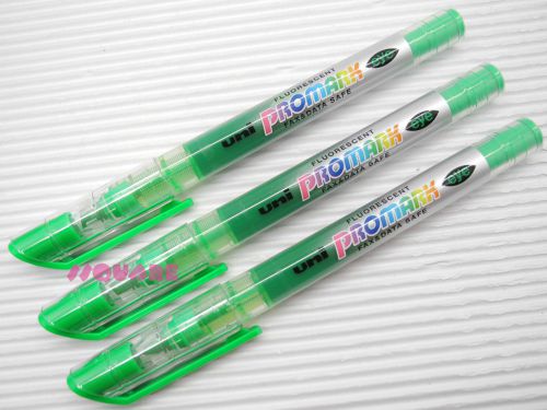 3 x Uni-Ball Promark Eye USP-105 Water-Proof Fluorescent Highlighters, Green