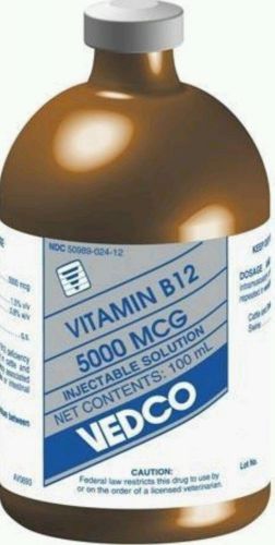 2 bottles vedco vitamin b12 5000mcg/1ml injectable, 100 ml for veterinary use for sale