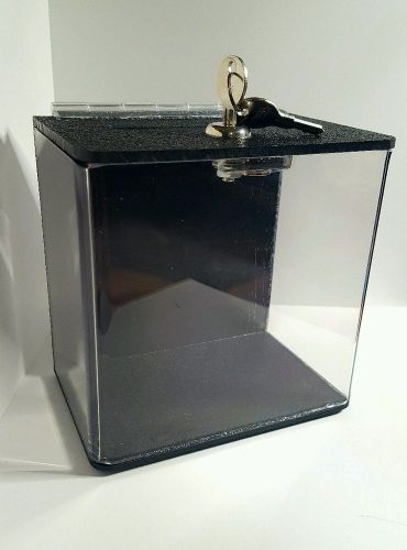 Portable tip box, donation box, counter top charity box, money box! Clear/Black!